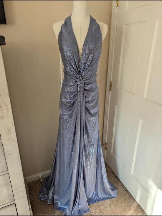 Terani Couture Dresses & Skirts - NWT Terani Couture 251P4369 Sequin Halter Rosette Gown Denim Blue Size 10